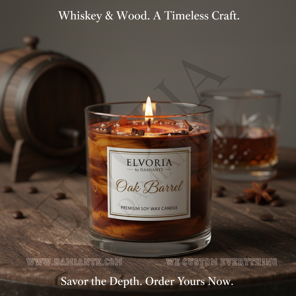 Elvoria Oak Barrel Premium Soy Wax Candle 220ml, for Home Decoration, Burn Time 45-50 Hrs, Luxury Fragrance Candles for Gifting, Aesthetic Glass Jar Aroma Therapy Candle