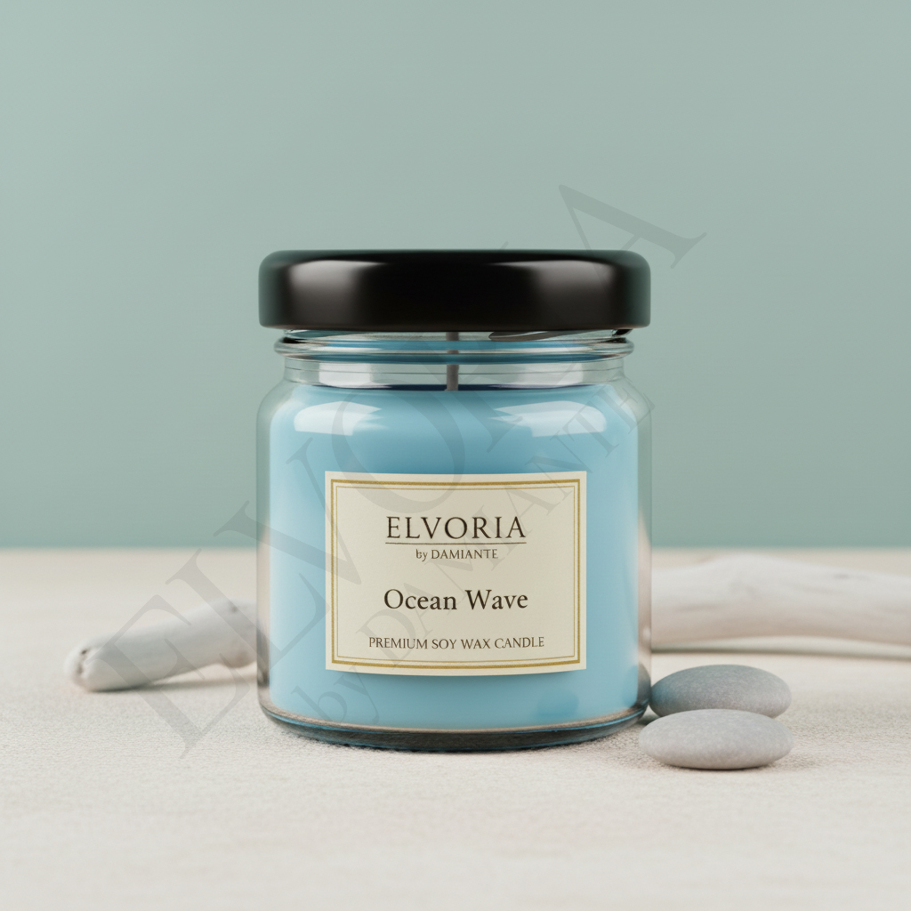Elvoria Ocean Wave Evergreen 40ml Mini Jar Premium Candle Pack of 4, for Home Decoration, Burn Time 6-8 Hrs, Luxury Fragrance Candles for Gifting, Aesthetic Mini Jar Aroma Therapy Candle