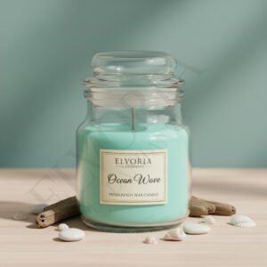 Elvoria Ocean Wave Evergreen 100ml Yankee Jar Premium Candle Pack of 1, for Home Decoration, Burn Time 6-8 Hrs, Luxury Fragrance Candles for Gifting, Aesthetic Mini Jar Aroma Therapy Candle