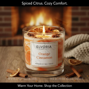 Elvoria Orange Cinnamon Premium Soy Wax Candle 220ml, for Home Decoration, Burn Time 45-50 Hrs, Luxury Fragrance Candles for Gifting, Aesthetic Glass Jar Aroma Therapy Candle