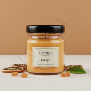 Elvoria Orange Evergreen 40ml Mini Jar Premium Candle Pack of 4, for Home Decoration, Burn Time 6-8 Hrs, Luxury Fragrance Candles for Gifting, Aesthetic Mini Jar Aroma Therapy Candle