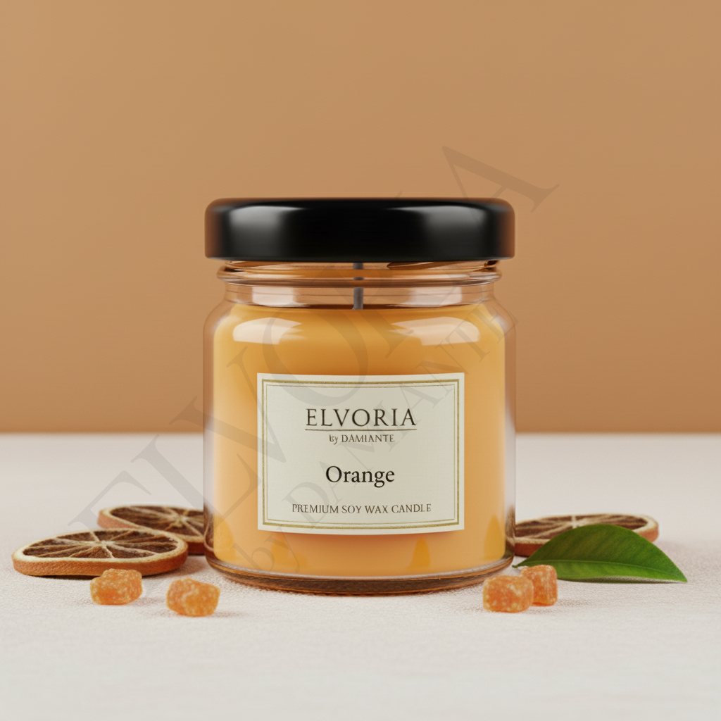 Elvoria Orange Evergreen 40ml Mini Jar Premium Candle Pack of 4, for Home Decoration, Burn Time 6-8 Hrs, Luxury Fragrance Candles for Gifting, Aesthetic Mini Jar Aroma Therapy Candle