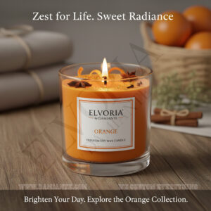 Elvoria Orange Premium Soy Wax Candle 220ml, for Home Decoration, Burn Time 45-50 Hrs, Luxury Fragrance Candles for Gifting, Aesthetic Glass Jar Aroma Therapy Candle
