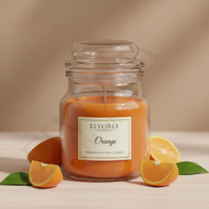 Elvoria Orange Evergreen 100ml Yankee Jar Premium Candle Pack of 1, for Home Decoration, Burn Time 6-8 Hrs, Luxury Fragrance Candles for Gifting, Aesthetic Mini Jar Aroma Therapy Candle