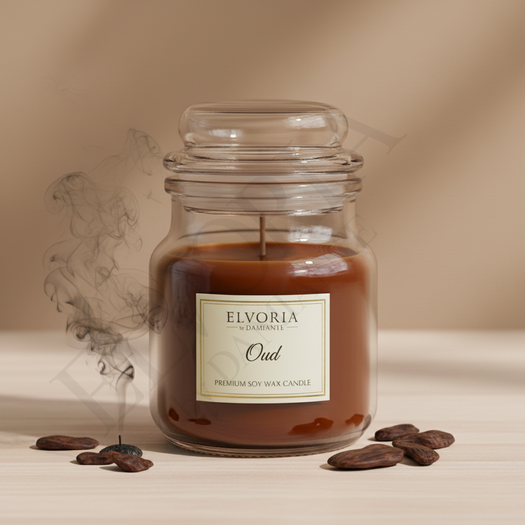 Elvoria Oud Evergreen 100ml Yankee Jar Premium Candle Pack of 1, for Home Decoration, Burn Time 6-8 Hrs, Luxury Fragrance Candles for Gifting, Aesthetic Mini Jar Aroma Therapy Candle