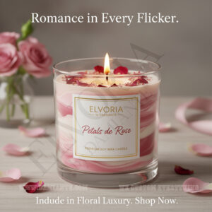 Elvoria Petels De Rose Premium Soy Wax Candle 220ml, for Home Decoration, Burn Time 45-50 Hrs, Luxury Fragrance Candles for Gifting, Aesthetic Glass Jar Aroma Therapy Candle