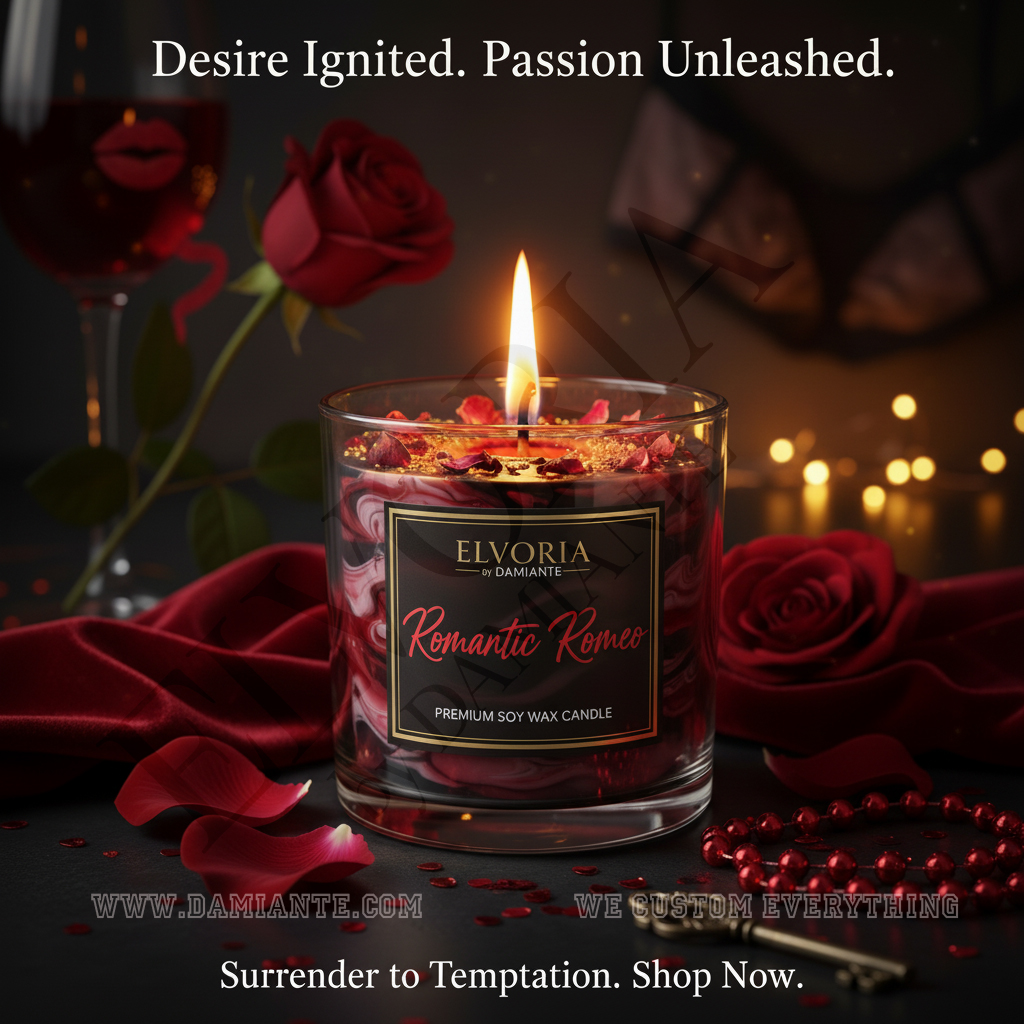 Elvoria Romantic Romeo Premium Soy Wax Candle 220ml, for Home Decoration, Burn Time 45-50 Hrs, Luxury Fragrance Candles for Gifting, Aesthetic Glass Jar Aroma Therapy Candle