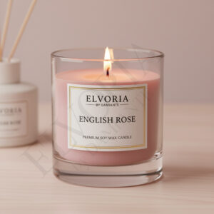 Elvoria English Rose Evergreen 200ml Glass Jar Premium Candle Pack of 1, for Home Decoration, Burn Time 6-8 Hrs, Luxury Fragrance Candles for Gifting, Aesthetic Mini Jar Aroma Therapy Candle