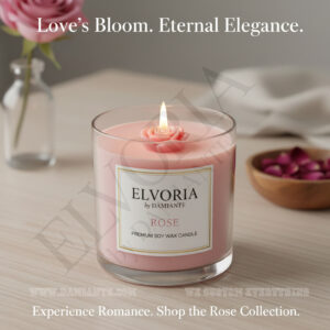 Elvoria Rose Premium Soy Wax Candle 220ml, for Home Decoration, Burn Time 45-50 Hrs, Luxury Fragrance Candles for Gifting, Aesthetic Glass Jar Aroma Therapy Candle