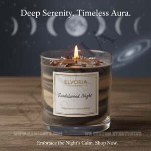 Elvoria Sandalwood Night Premium Soy Wax Candle 220ml, for Home Decoration, Burn Time 45-50 Hrs, Luxury Fragrance Candles for Gifting, Aesthetic Glass Jar Aroma Therapy Candle