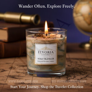 Elvoria Solo Traveller Premium Soy Wax Candle 220ml, for Home Decoration, Burn Time 45-50 Hrs, Luxury Fragrance Candles for Gifting, Aesthetic Glass Jar Aroma Therapy Candle