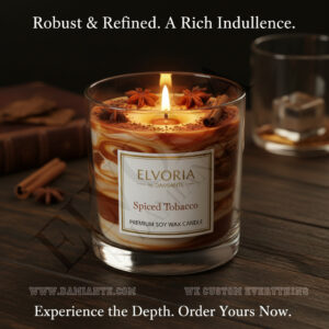 Elvoria Spiced Tobacco Premium Soy Wax Candle 220ml, for Home Decoration, Burn Time 45-50 Hrs, Luxury Fragrance Candles for Gifting, Aesthetic Glass Jar Aroma Therapy Candle