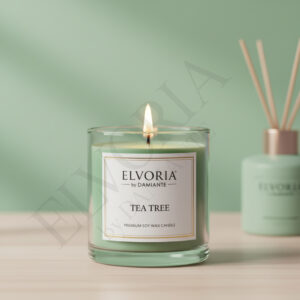 Elvoria Tea Tree 200ml Glass Jar Premium Collection Pack of 1, for Home Decoration, Burn Time 6-8 Hrs, Luxury Fragrance Candles for Gifting, Aesthetic Mini Jar Aroma Therapy Candle