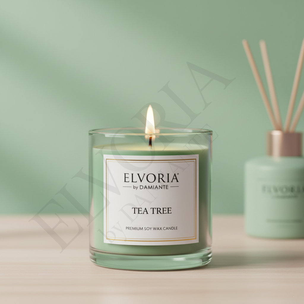 Elvoria Tea Tree 200ml Glass Jar Premium Collection Pack of 1, for Home Decoration, Burn Time 6-8 Hrs, Luxury Fragrance Candles for Gifting, Aesthetic Mini Jar Aroma Therapy Candle