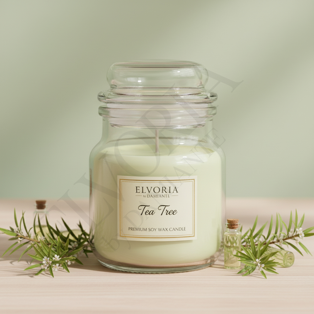 Elvoria Tea Tree 100ml Yankee Jar Premium Collection Pack of 1, for Home Decoration, Burn Time 6-8 Hrs, Luxury Fragrance Candles for Gifting, Aesthetic Mini Jar Aroma Therapy Candle