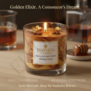 Elvoria Whisky Honey Premium Soy Wax Candle 220ml, for Home Decoration, Burn Time 45-50 Hrs, Luxury Fragrance Candles for Gifting, Aesthetic Glass Jar Aroma Therapy Candle