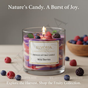 Elvoria Wild Berries Premium Soy Wax Candle 220ml, for Home Decoration, Burn Time 45-50 Hrs, Luxury Fragrance Candles for Gifting, Aesthetic Glass Jar Aroma Therapy Candle