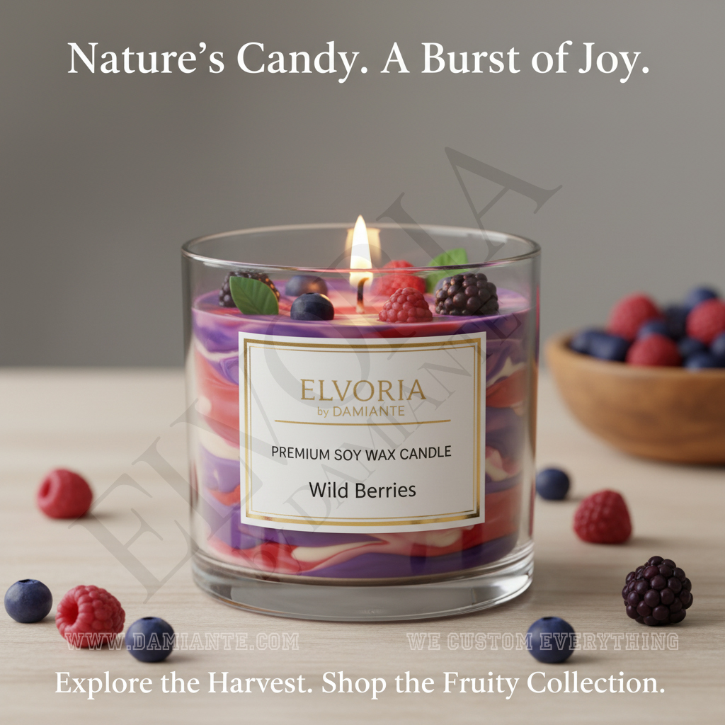 Elvoria Wild Berries Premium Soy Wax Candle 220ml, for Home Decoration, Burn Time 45-50 Hrs, Luxury Fragrance Candles for Gifting, Aesthetic Glass Jar Aroma Therapy Candle