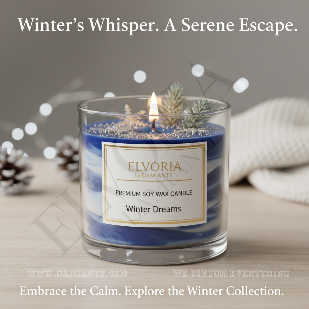 Elvoria Winter Dreams Premium Soy Wax Candle 220ml, for Home Decoration, Burn Time 45-50 Hrs, Luxury Fragrance Candles for Gifting, Aesthetic Glass Jar Aroma Therapy Candle