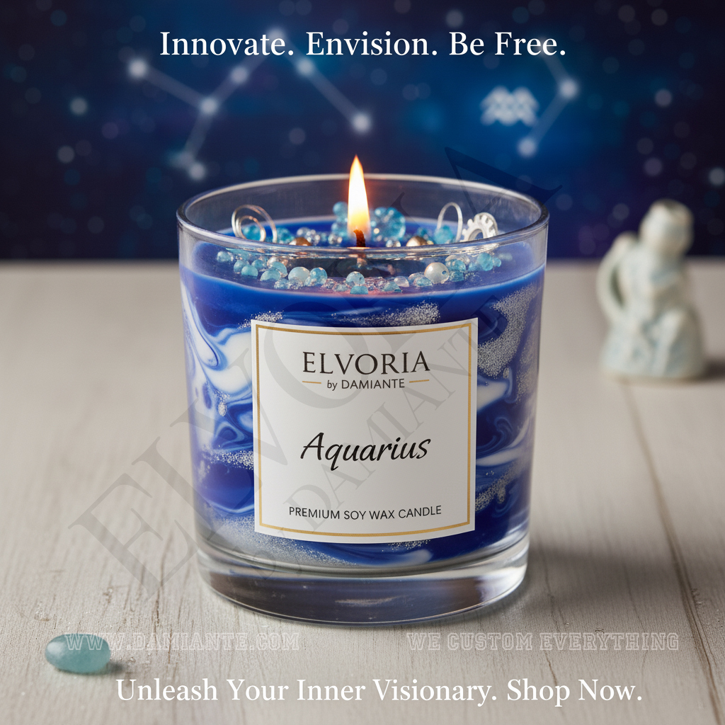 Elvoria Zodiac Aquaris Premium Soy Wax Candle 220ml, for Home Decoration, Burn Time 45-50 Hrs, Luxury Fragrance Candles for Gifting, Aesthetic Glass Jar Aroma Therapy Candle