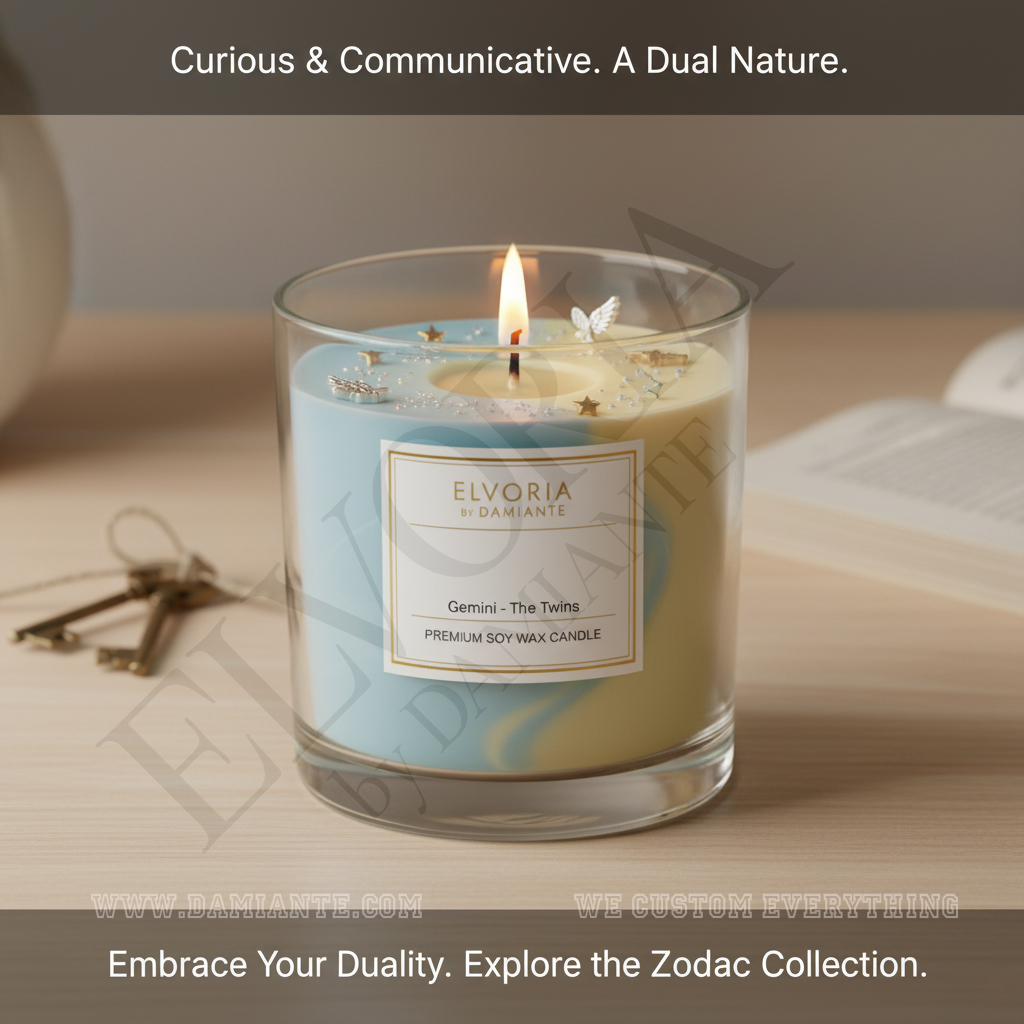 Elvoria Zodiac Gemini Premium Soy Wax Candle 220ml, for Home Decoration, Burn Time 45-50 Hrs, Luxury Fragrance Candles for Gifting, Aesthetic Glass Jar Aroma Therapy Candle