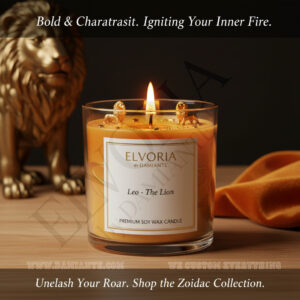 Elvoria Zodiac Leo Premium Soy Wax Candle 220ml, for Home Decoration, Burn Time 45-50 Hrs, Luxury Fragrance Candles for Gifting, Aesthetic Glass Jar Aroma Therapy Candle