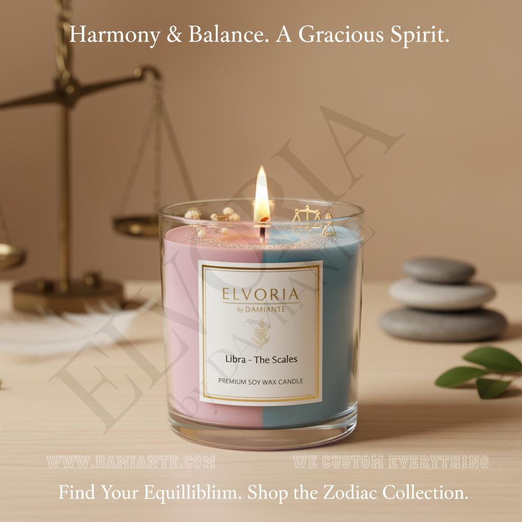 Elvoria Zodiac Libra Premium Soy Wax Candle 220ml, for Home Decoration, Burn Time 45-50 Hrs, Luxury Fragrance Candles for Gifting, Aesthetic Glass Jar Aroma Therapy Candle