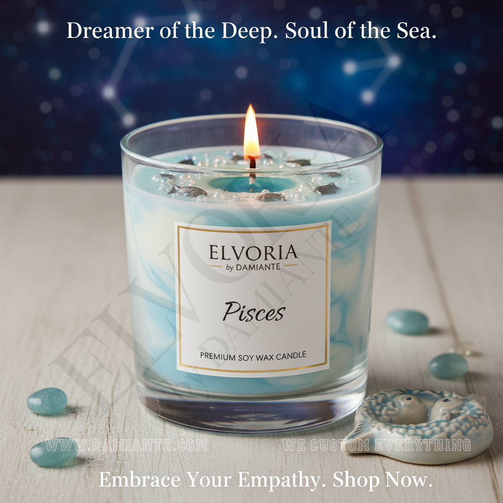 Elvoria Zodiac Pisces Premium Soy Wax Candle 220ml, for Home Decoration, Burn Time 45-50 Hrs, Luxury Fragrance Candles for Gifting, Aesthetic Glass Jar Aroma Therapy Candle