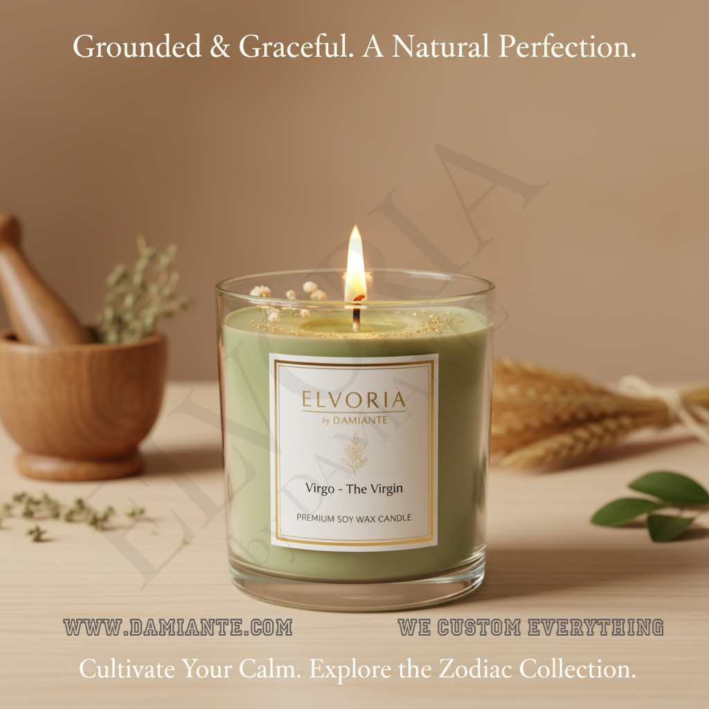 Elvoria Zodiac Virgo Premium Soy Wax Candle 220ml, for Home Decoration, Burn Time 45-50 Hrs, Luxury Fragrance Candles for Gifting, Aesthetic Glass Jar Aroma Therapy Candle